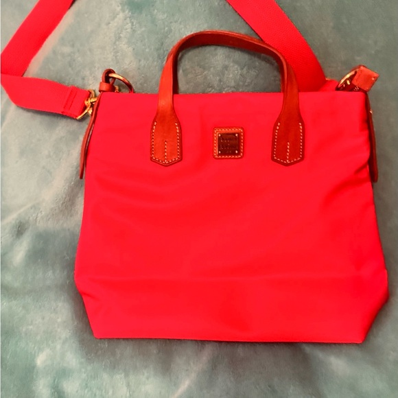 Dooney & Bourke Red Women's nylon Tote Bag with Brown Leather Trim - Picture 5 of 5